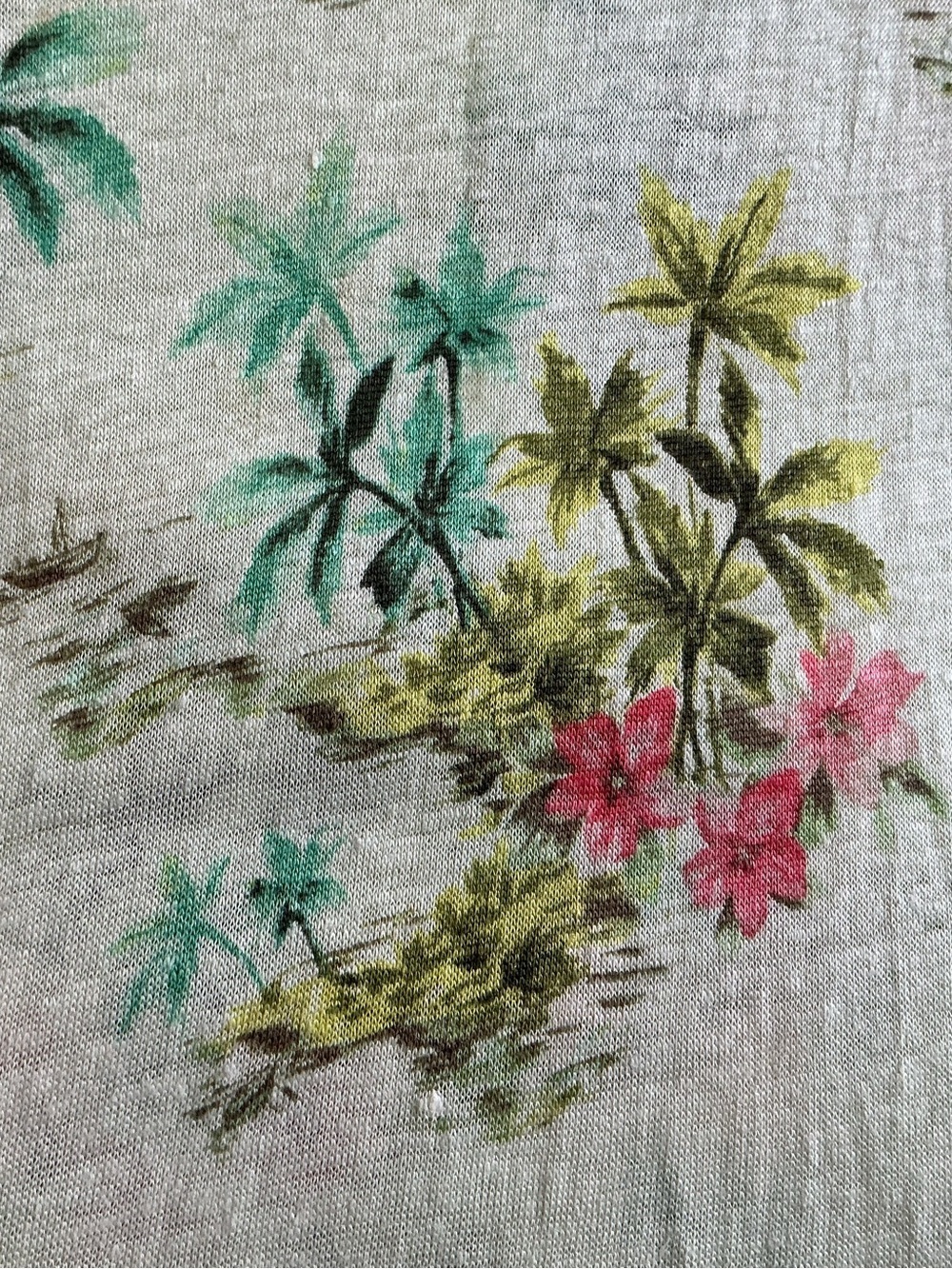 J Jill 100% Linen Tropical Floral Top Short Sleeve Coral Pink Women's L - Picture 9 of 11